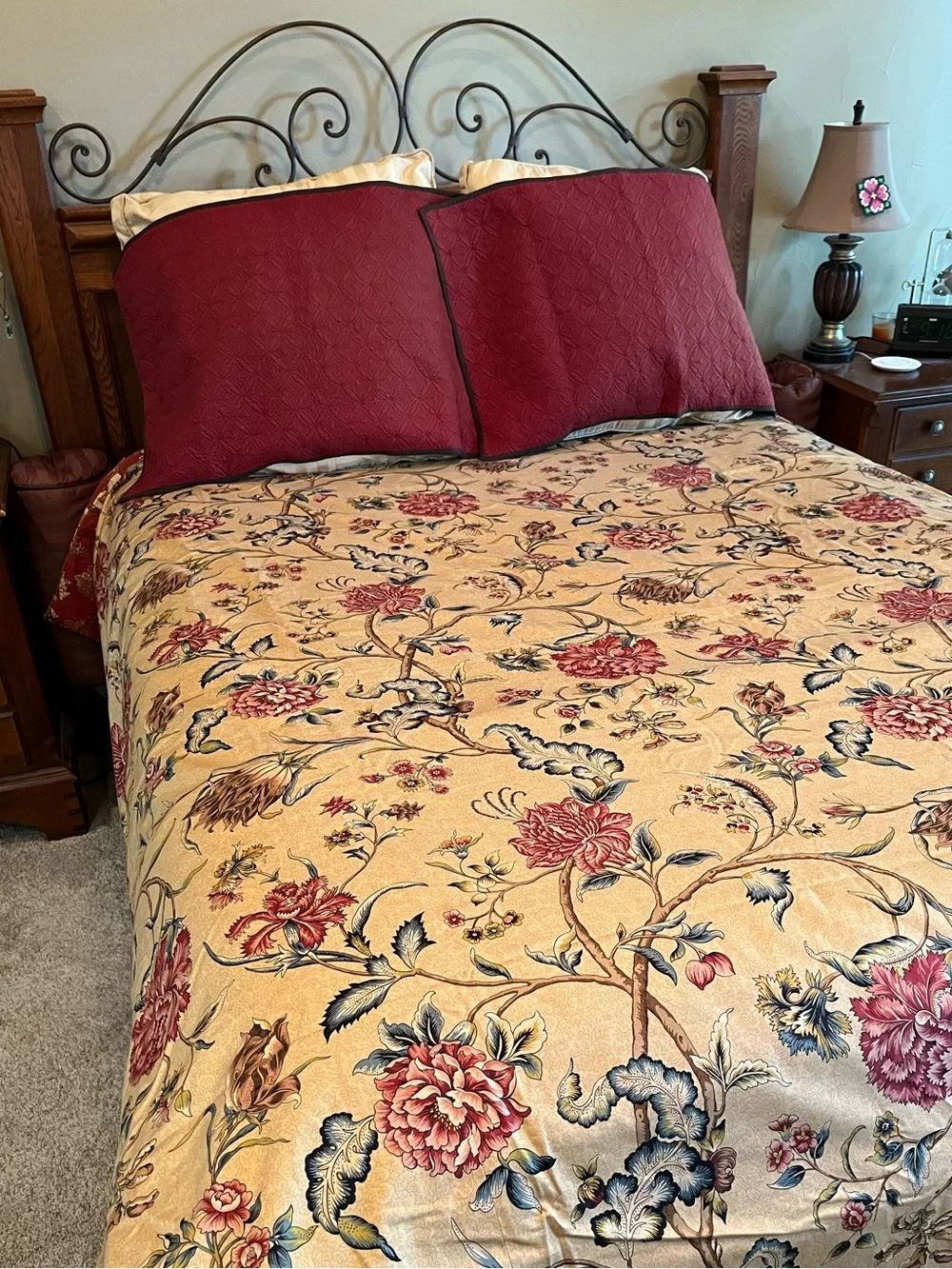Restoration Hardware Quilted Silk Pillow Shams (2) King Curved Diamonds Rust Red